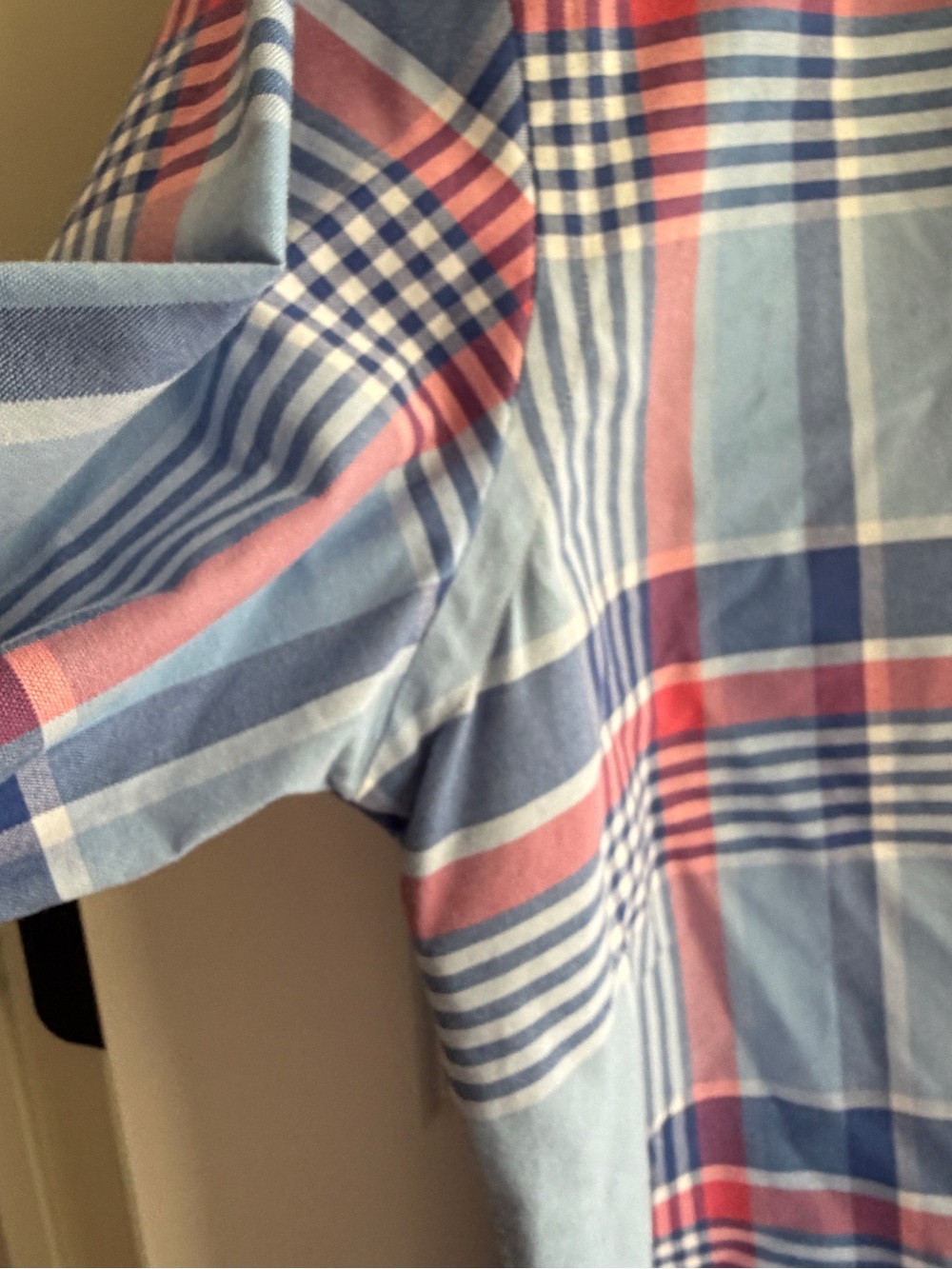 Like new size L Ralph Lauren Light Blue, Navy and Red Plaid Button-Down Shirt. - Picture 5 of 9
